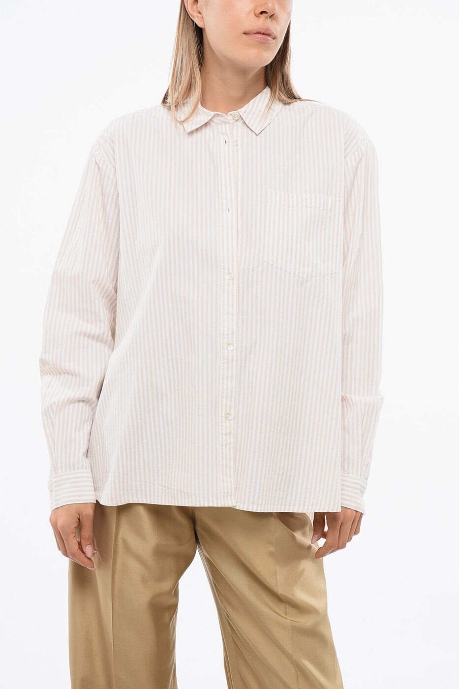 楽天BRANDSHOP・クラージュ楽天市場店スカルスタジオ SKALL STUDIO シャツ レディース ベージュ Casual shirts 10045 24116 GOTS BGWHS 関税 送料無料 ラッピング無料 2025AW dk