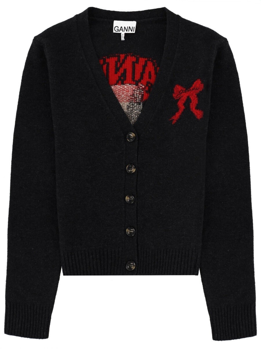 GANNI カーディガン ニット ブラック Black Crochet Cardigan | GANNI DK