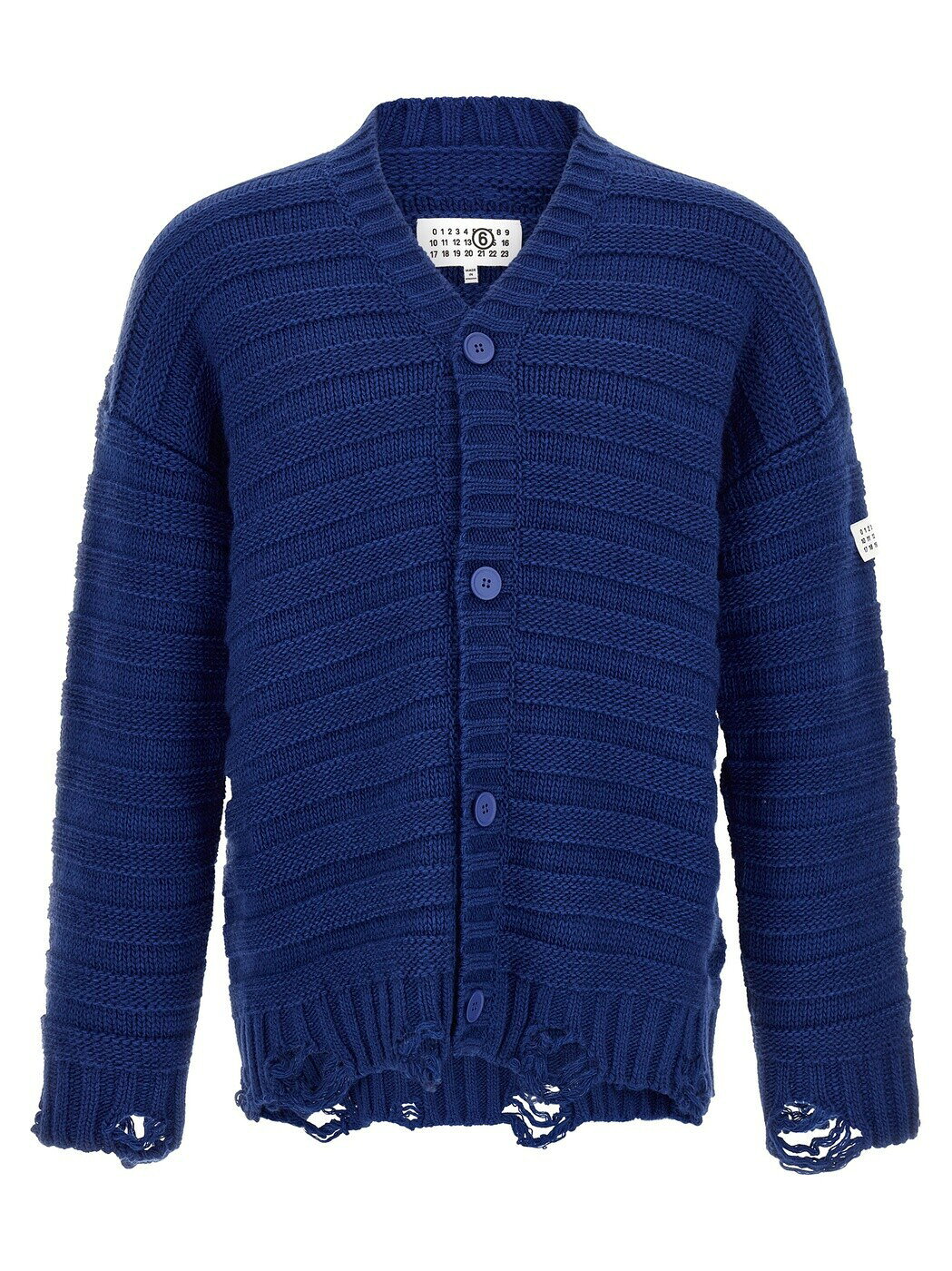 エムエムシックスメゾン マルジェラ MM6 MAISON MARGIELA セーター ニットウェア メンズ ブルー Knitwear Distressed wool cardigan SH0HP0005M13040483 Blue 関税 送料無料 2026AW ju