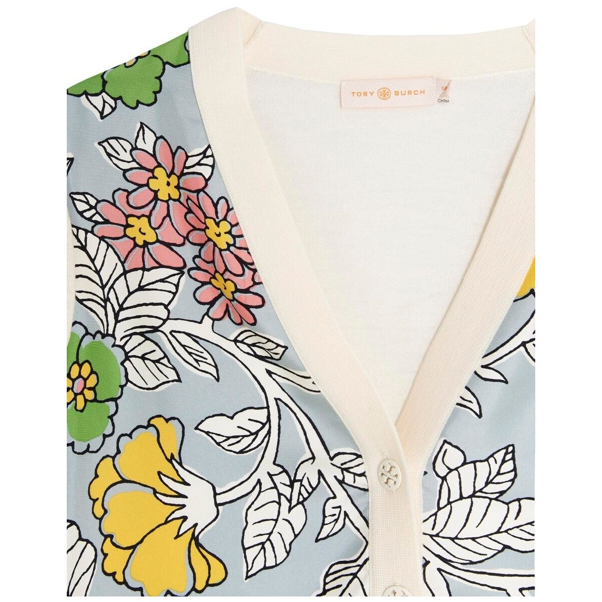 TORYBURCHトリーバーチBeigeニットウェア79107-161レディースWOOLBOYFRIENDCARDIGANWITHFLORALPRINTEDSILKFRONTPANEL【関税・送料無料】【ラッピング無料】dk