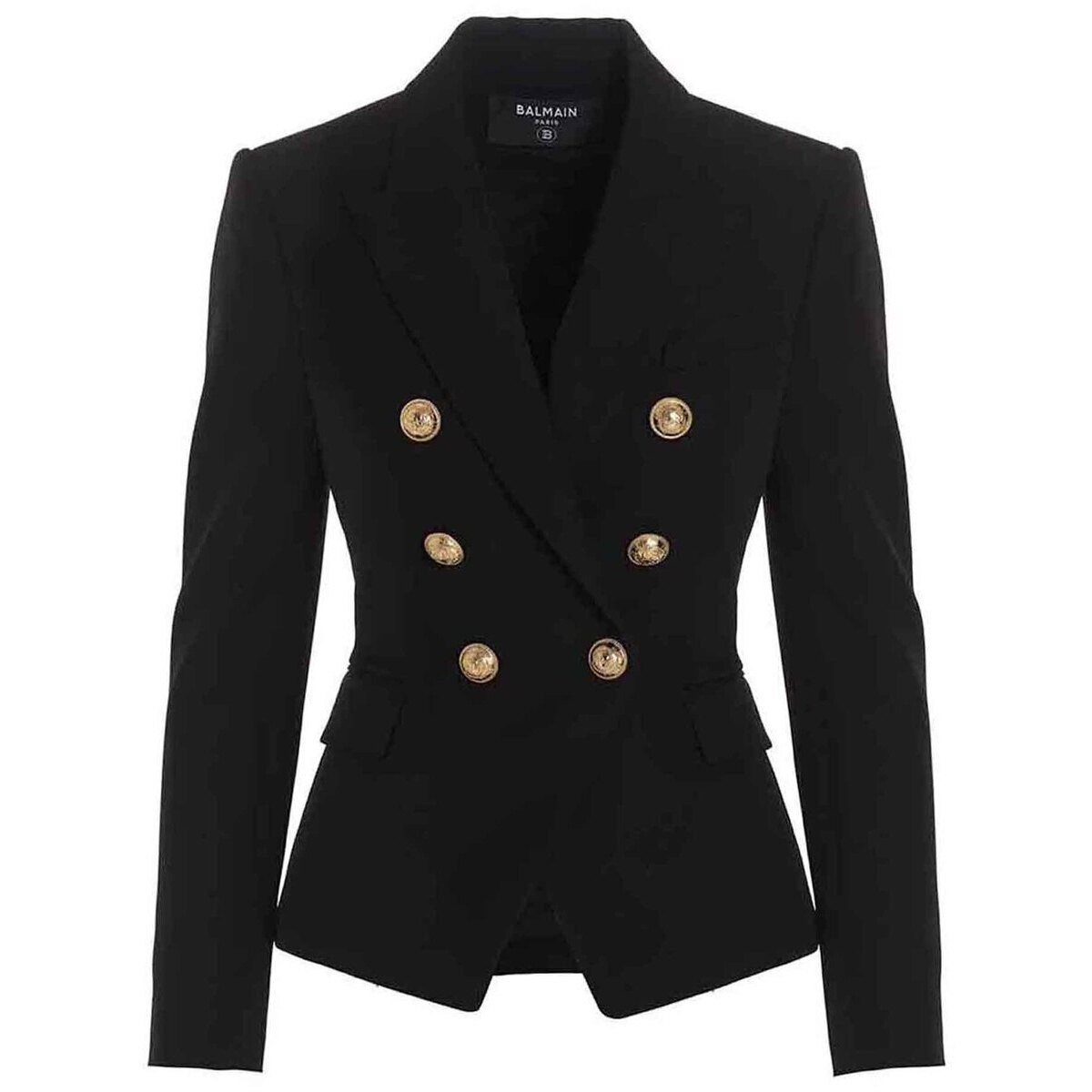 BALMAIN バルマン ブラック Black Double breast blazer jacket with logo buttons ジャケット レディ..