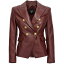 BALMAIN バルマン レッド Bordeaux Double-breasted leather blazer ジャケット レディース 秋冬2023 B..