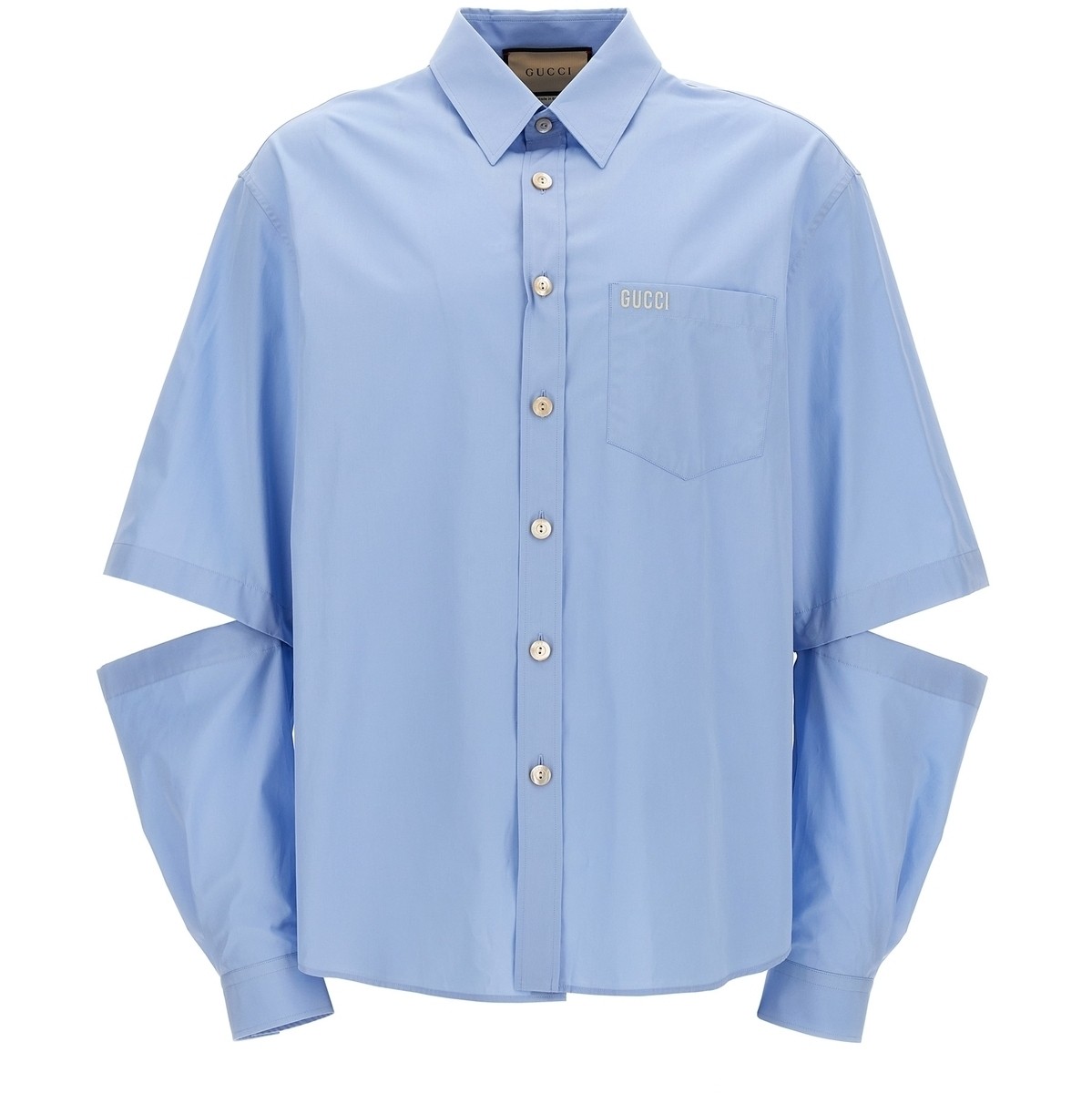 グッチ 【本日5の付く日ポイント4倍!】 GUCCI グッチ ブルー Light Blue Logo embroidery shirt シャツ メンズ 秋冬2023 742715ZANU54990 【関税・送料無料】【ラッピング無料】 ju