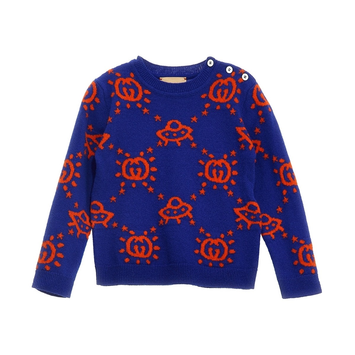 GUCCI グッチ ブルー Blue 'Ufo' sweater カーディガン ベビーボーイズ 秋冬2023 748126XKDAD4661 【関..