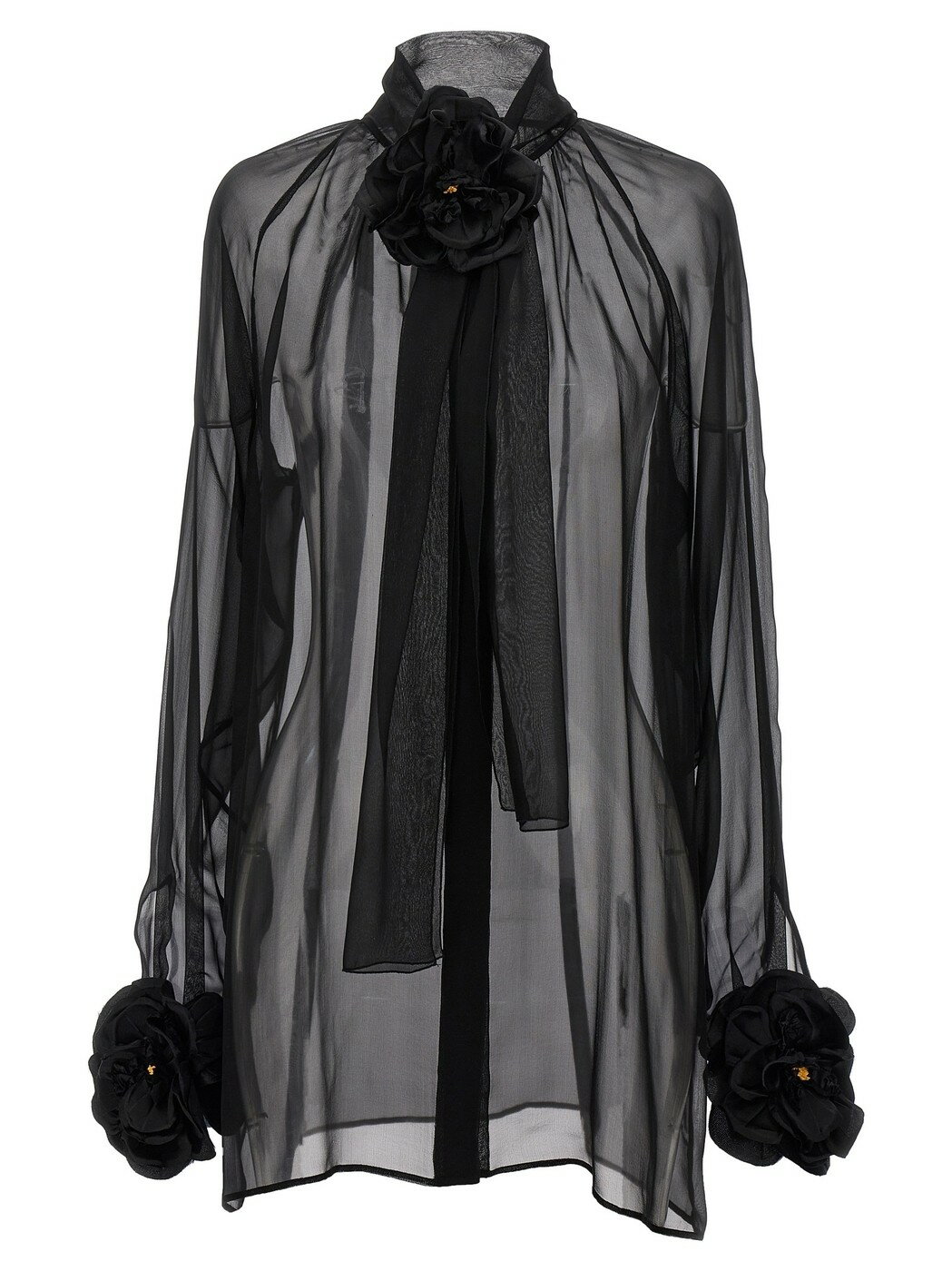 【土日限定クーポン配布中！】 DOLCE&GABBANA ドルチェ&ガッバーナ ブラック Black Rose chiffon shirt シャツ レディース 春夏2024 F5S25TFU1ATN0000 【関税・送料無料】【ラッピング無料】 ju