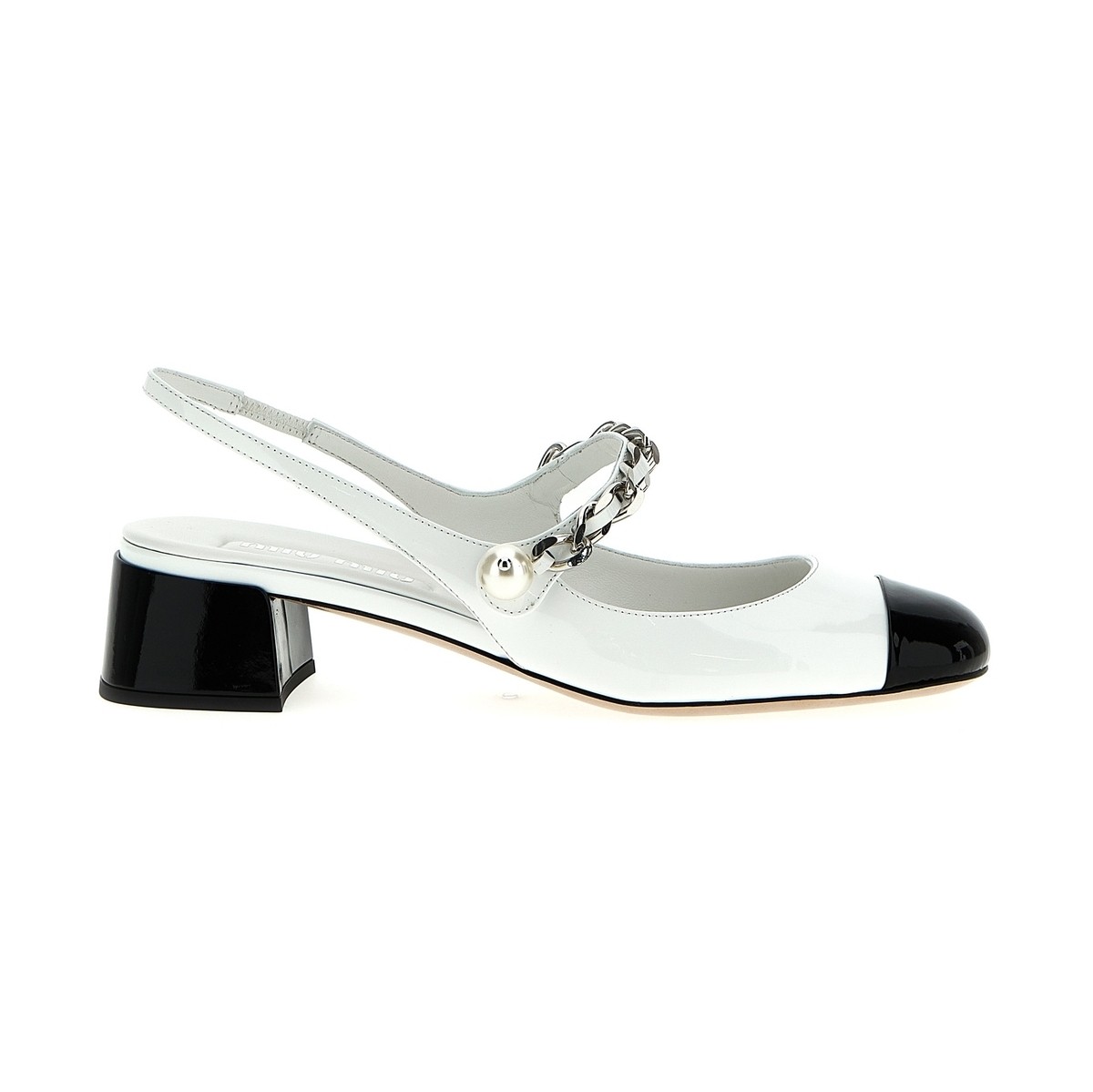 ミュウミュウ MIU MIU ミュウ ミュウ ホワイト White/Black Patent leather slingback パンプス レディース 春夏2024 5I045EF03506EF0964 【関税・送料無料】【ラッピング無料】 ju