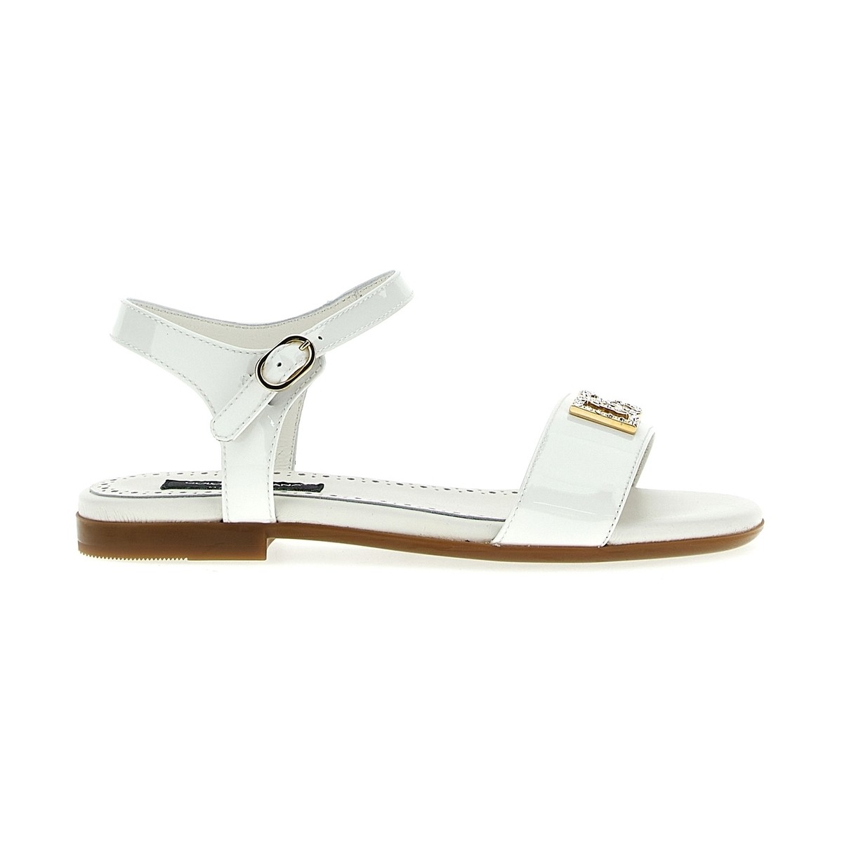 楽天BRANDSHOP・クラージュ楽天市場店DOLCE&GABBANA ドルチェ＆ガッバーナ ホワイト White Logo patent sandals サンダル ガールズ 春夏2024 D11048A115387682 【関税・送料無料】【ラッピング無料】 ju