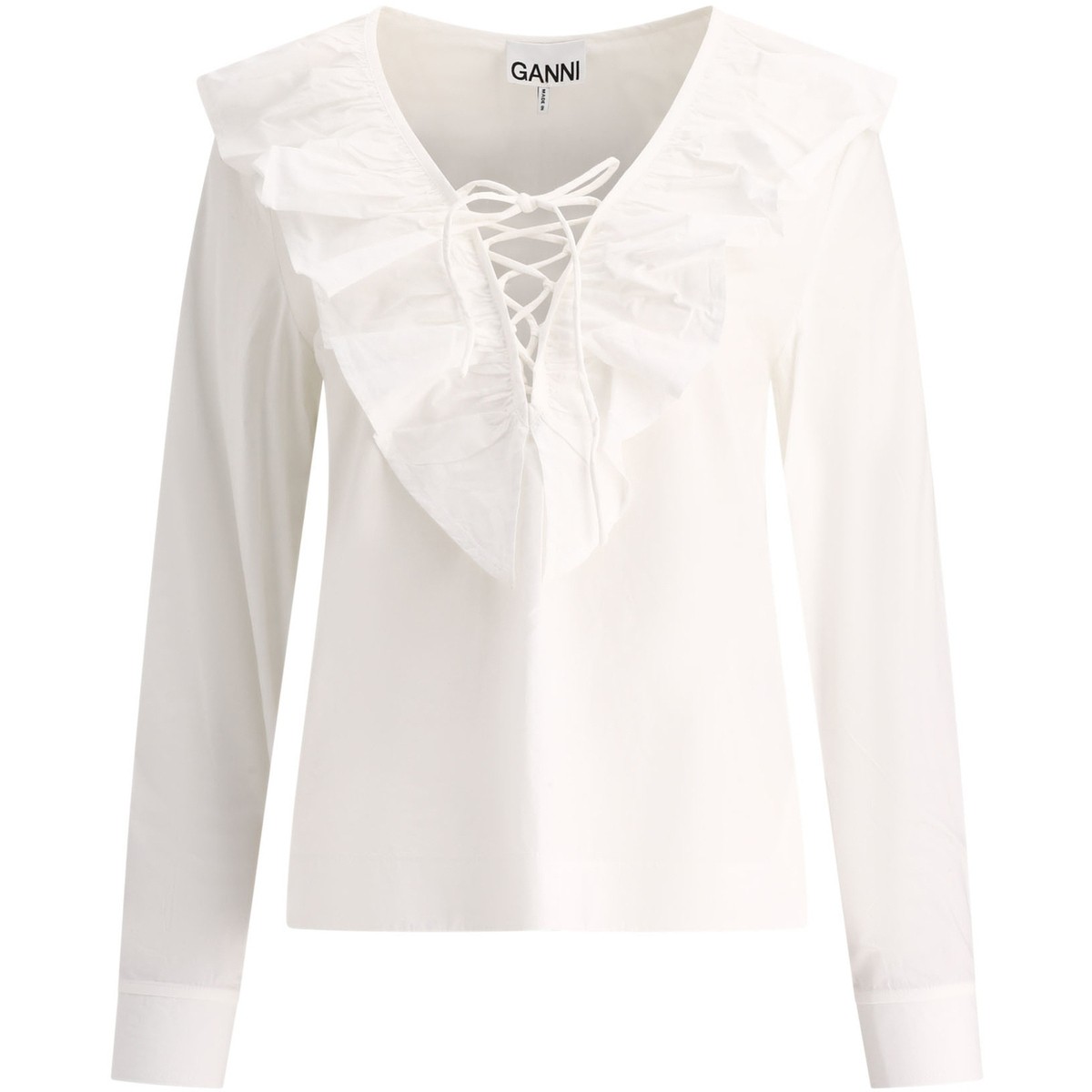 【6h限定！2000円OFFクーポン配布中】 GANNI ガニー ホワイト White Ruffled blouse トップス レディー..