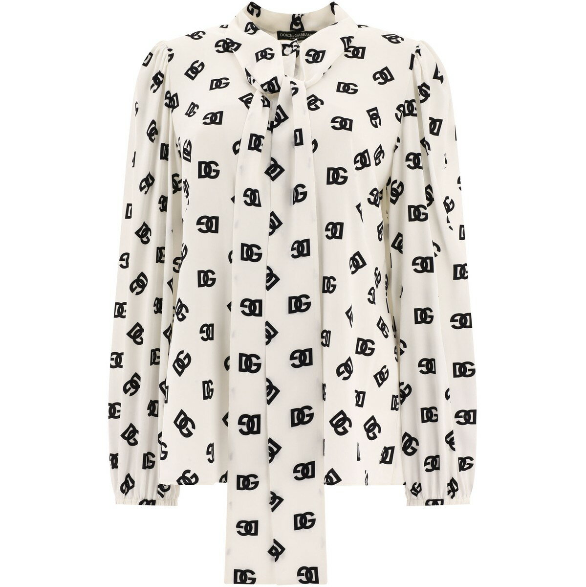 DOLCE&GABBANA ドルチェ&ガッバーナ ホワイト White Charmeuse shirt with all-over DG logo print シャツ レディース 春夏2024 F5Q44TFSA4IHAVAN 【関税・送料無料】【ラッピング無料】 vi