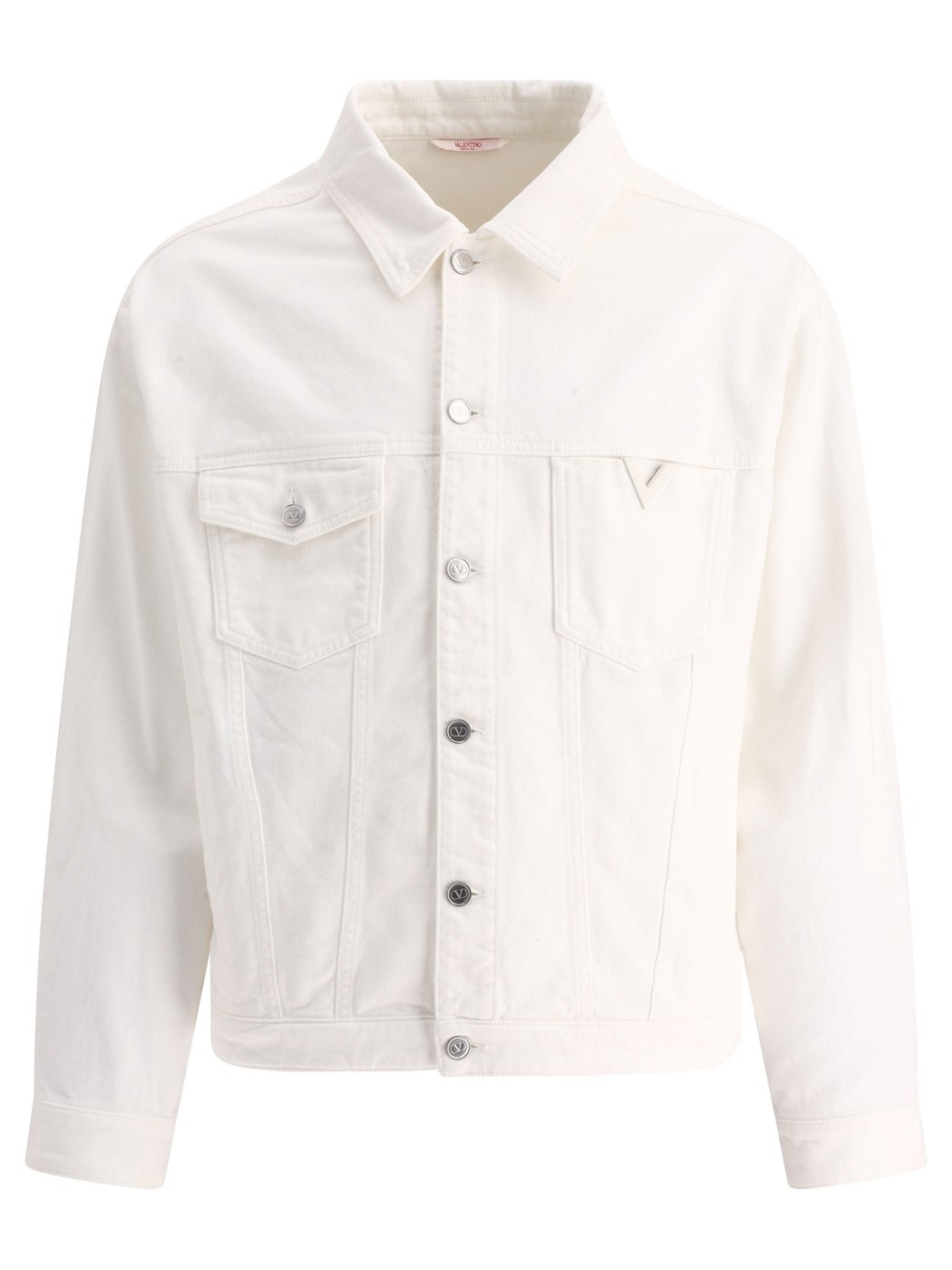 【土日限定クーポン配布中！】 VALENTINO バレンチノ ホワイト White Denim jacket with rubberised V ..