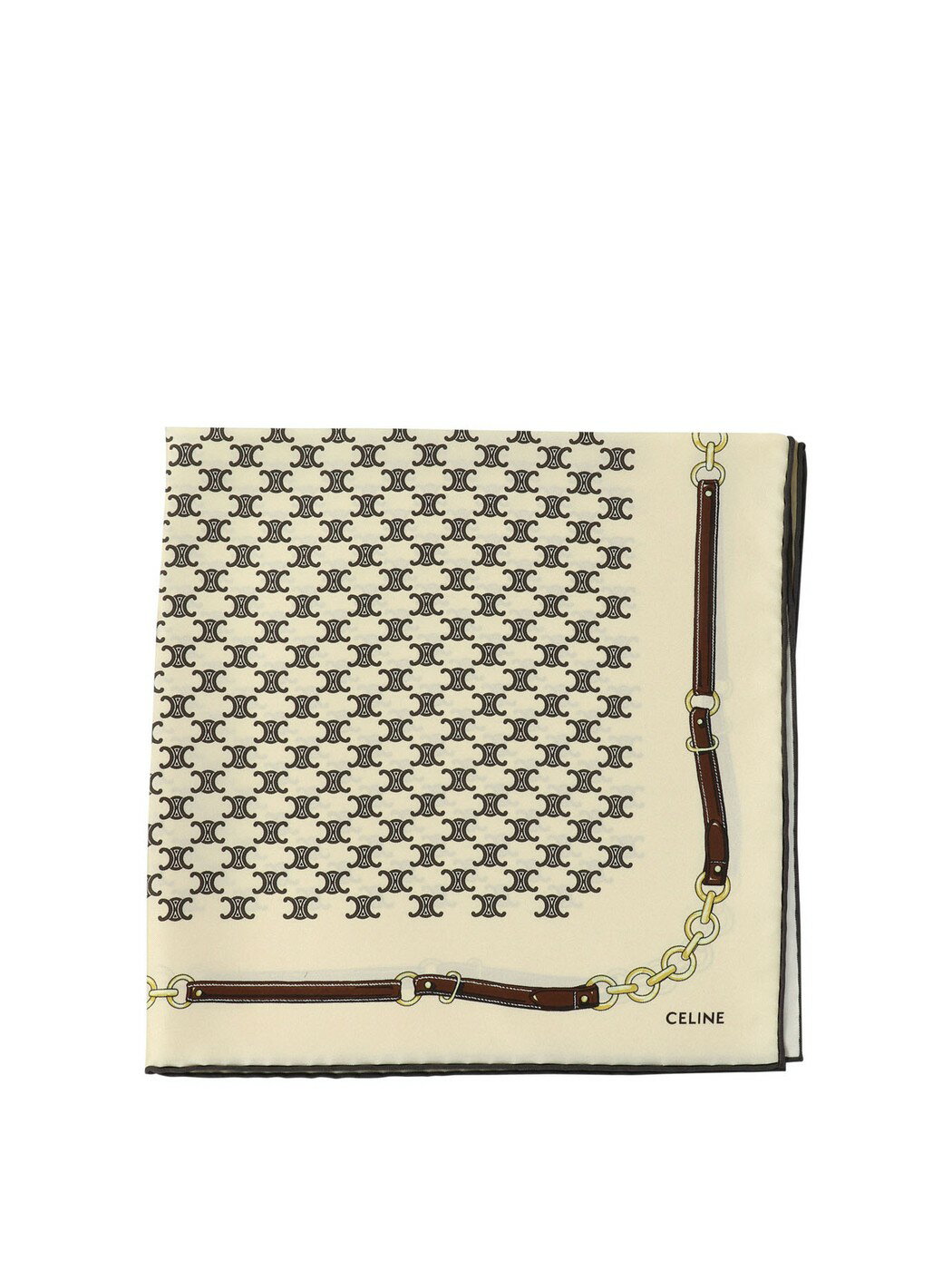 【土日限定クーポン配布中！】 CELINE セリーヌ ベージュ Beige "Triomphe" silk scarf ファッション小..