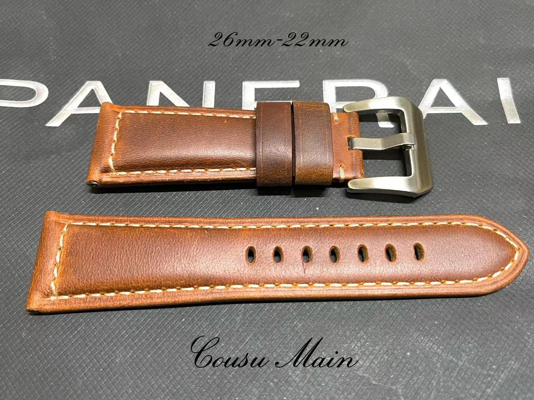 ●【CousuMain】26mm-22mm★カーフ　尾錠付　パイプ付　★パネライ 47mmケース PANERAI 向 S236