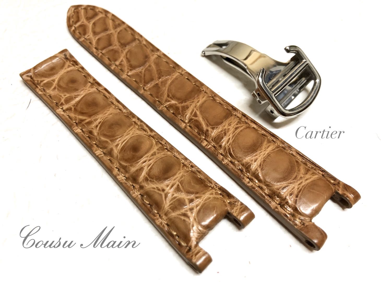 【CousuMain】20mm-18mm クロコダイル両面 cartier 38mm カルティエ パシャ38mm用 （カルティエタイプ専用Dバックルセット） R579