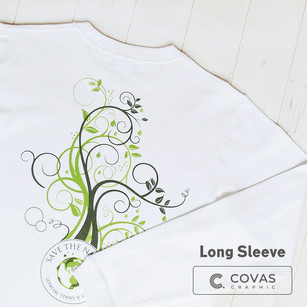 COVAS GRAPHIC 長袖 Tシャツ ボタニカルワールド ホワイト 白 402434-10 ユニセックス ロンT プリントTシャツ 自然 草木 綿 デザイン コバスグラフィック