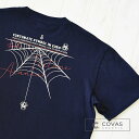 COVAS GRAPHIC Tシャツ 蜘蛛の糸 ネイビー 紺 303001-29 ユニセックス 半袖 プリントTシャツ クモ スパイダー 綿 デザイン コバスグラフィック