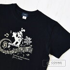 COVAS GRAPHIC Tシャツ ブレーメンの音楽隊 ブラック 黒 303002-19 ユニセックス 半袖 プリントTシャツ グリム童話 動物 綿 デザイン コバスグラフィック