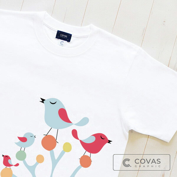 COVAS GRAPHIC Tシャツ オスロの森 ホワイト 白 303106-10 レディース 半袖 プリントTシャツ 鳥 北欧 綿 デザイン コバスグラフィック