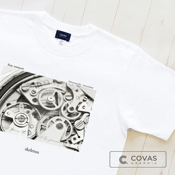 COVAS GRAPHIC Tシャツ スケルトン時計 ホワイト 白 303139-10 ユニセックス 半袖 プリントTシャツ ウオッチ フォトプリント 綿 デザイン コバスグラフィック