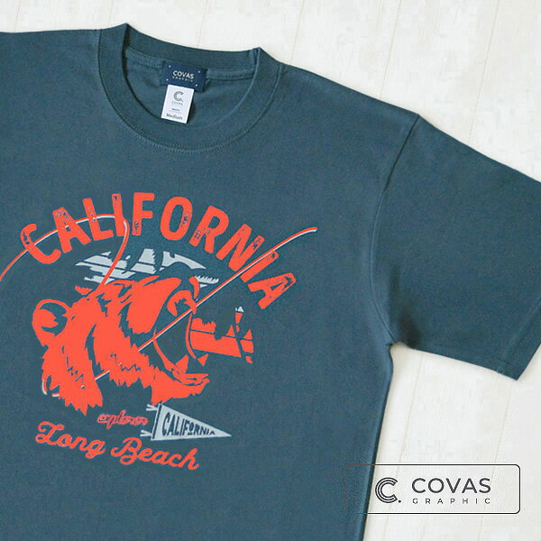 COVAS GRAPHIC Tシャツ "カリフォルニアベアー ”a ピーコックブルー 501337-27 ユニセックス 半袖 綿100% DTF アメリカ 熊 プリントTシャツ デザインTシャツ グラフィックTシャツ メンズ レディース 男女兼用