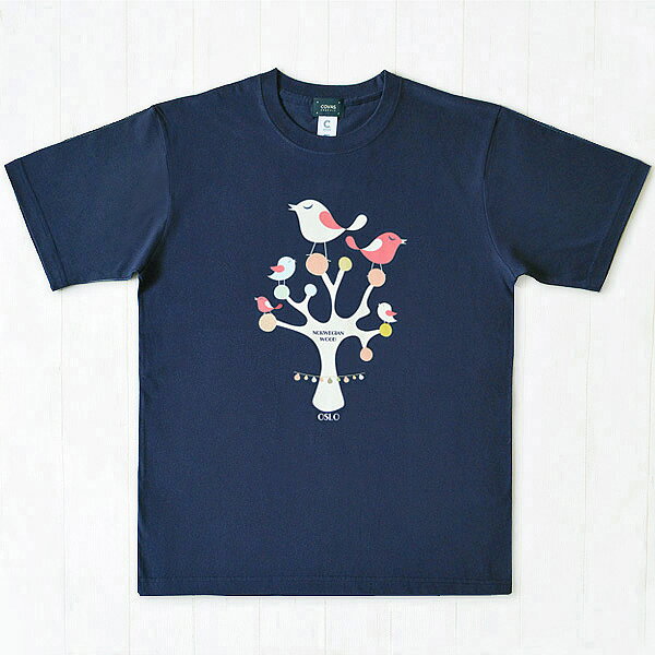 COVAS GRAPHIC Tシャツ オスロの森”a ネイビー 紺 503106-29 ユニセックス 半袖 綿100% DTF 鳥 北欧 プリントTシャツ デザインTシャツ グラフィックTシャツ メンズ レディース 男女兼用