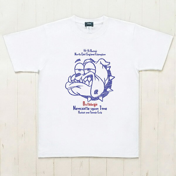 COVAS GRAPHIC Tシャツ "ペンシル犬-ブルー" ホワイト 白 337311-11 ユニセックス 半袖 綿100% 犬 ブルドッグ プリントTシャツ デザインTシャツ グラフィックTシャツ メンズ レディース 男女兼用