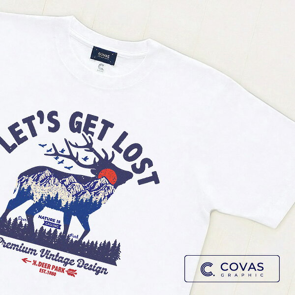 【SALE】【セール】　COVAS GRAPHIC Tシャツ "鹿の森" ホワイト 白 337334-10 ユニセックス 半袖 綿100% 鹿 自然 プリントTシャツ デザインTシャツ グラフィックTシャツ メンズ レディース 男女兼用のサムネイル