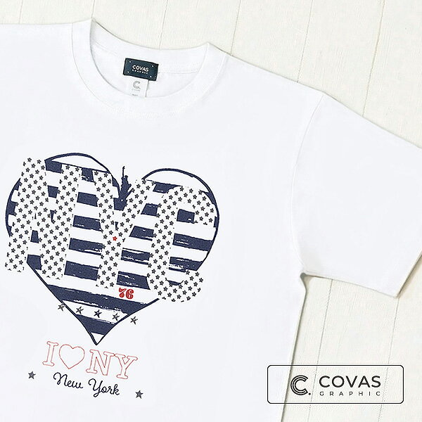 COVAS GRAPHIC Tシャツ "アイラブニューヨーク" ホワイト 白 363619-10 ユニセックス 半袖 綿100% アメリカ 星条旗 プリントTシャツ デザインTシャツ グラフィックTシャツ メンズ レディース 男女兼用