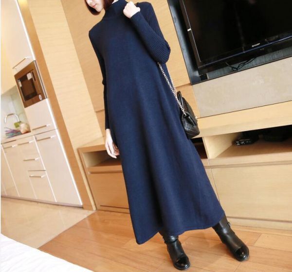 上質コットン芯糸 ロング丈ニットワンピース ビッグシルエット