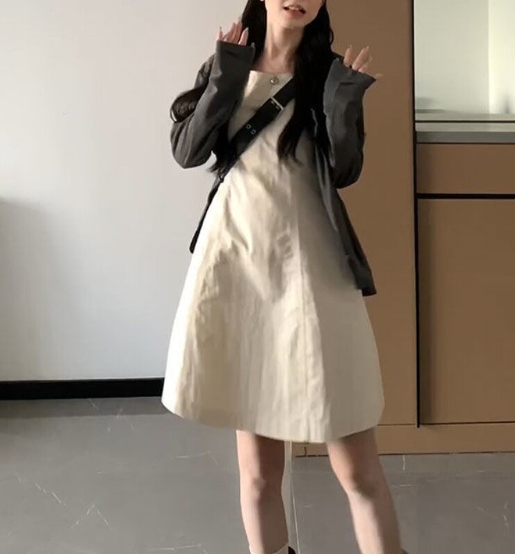 Rakuten - ワンピーススーツ 長袖 無地 2点セット ゆったり 快適 レディース ファッション