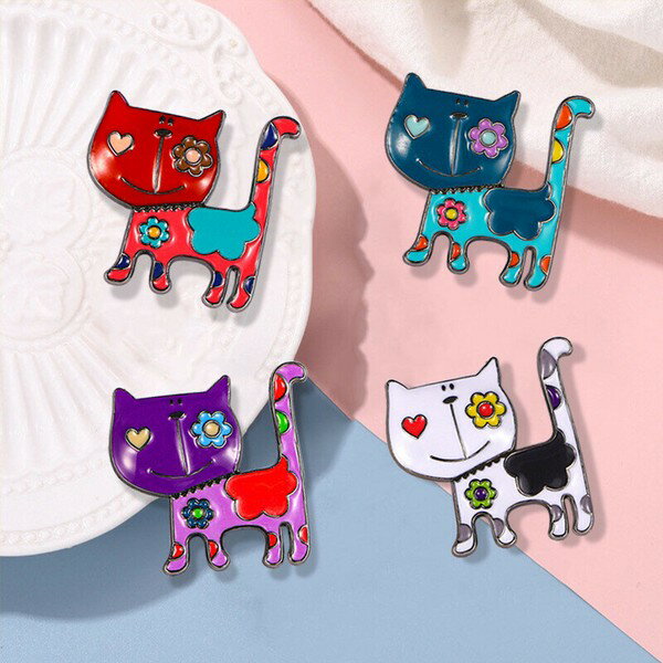 樂天商城 - カラフル 猫 ブローチ 10点セット レディース アクセサリー 動物 ネコ モチーフ ハート 花柄 エナメルピン おしゃれ バッグ ジャケット コート 帽子 デコレーション ギフト プレゼント
