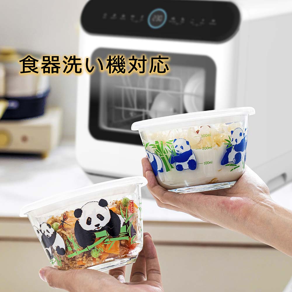 乐天商城 - パンダ 耐熱ガラス容器 保存容器 ぱんだ 480ml 電子レンジ対応 オーブン 食器洗い機可 新生活 ギフト 丸型 可愛い 耐熱容器 BPAフリー 家族 結婚祝い 誕生日 結婚記念日 (3個セット、Panda)
