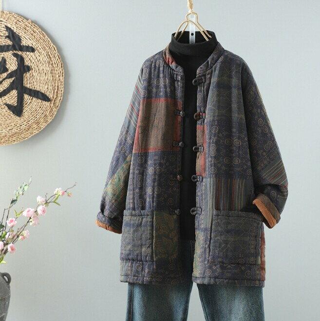 乐天商城 - コート長袖 花柄 綿服 秋冬 ゆったり 快適 レディース ファッション bq1598