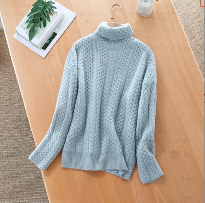 樂天商城 - カシミヤ90% タートルネック ケーブル編み ニット セーター レディース 秋冬 S-2XL ふんわり暖か 体型カバー ゆったり 上品感 ライトブルー/あんず ギフト 通勤 無地 シンプル 高品質 保温 防寒 大人可愛い オフィス カジュアル プレゼント