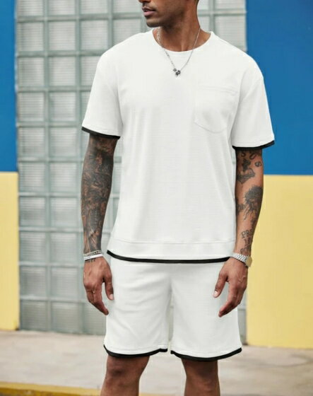 Trousers, Bottoms - 半袖 Tシャツ+ショートパンツ 2点セット 無地 快適 メンズファッションbq1686
