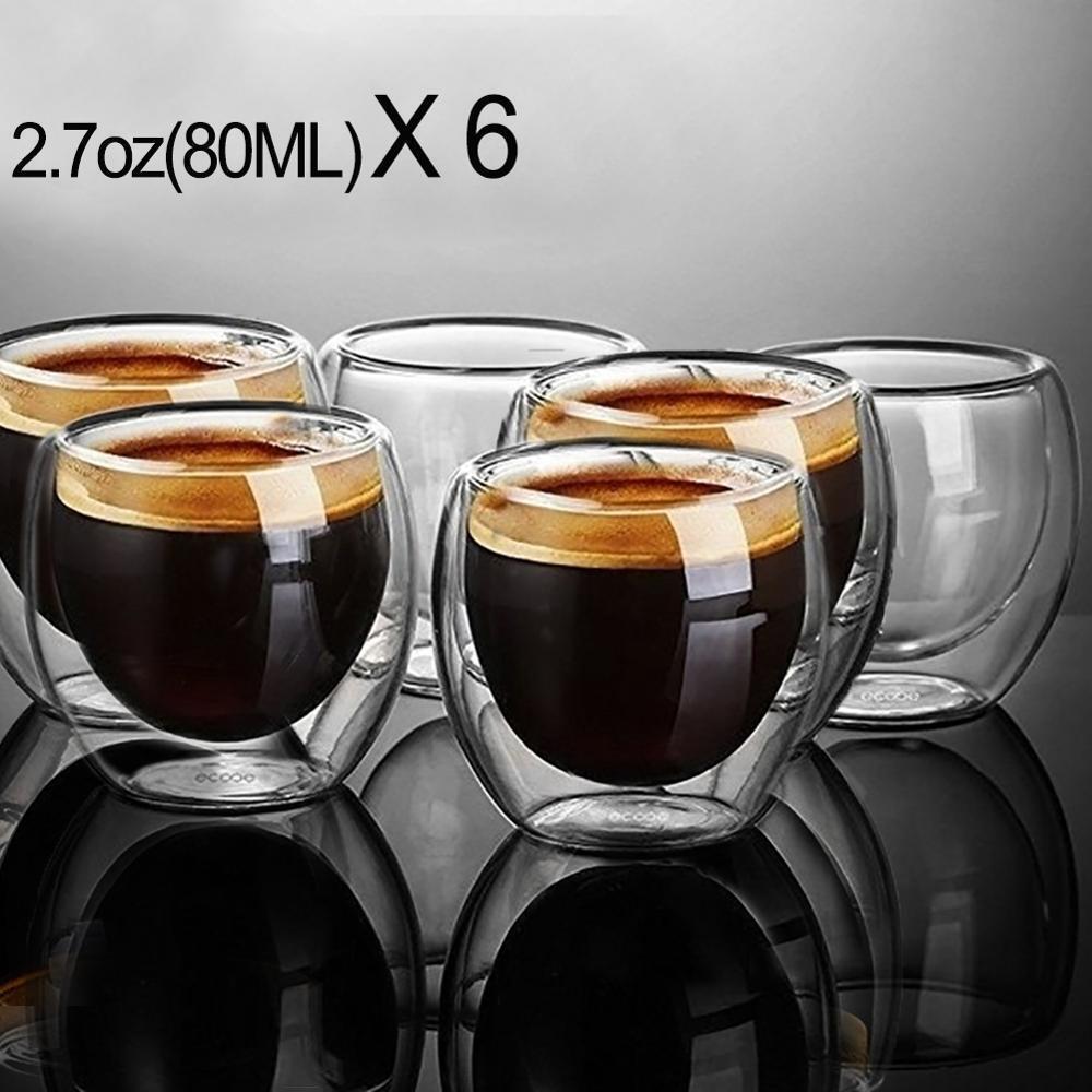 Rakuten - 二重だから熱くなりにくい！グラス80ml 6個セット★コーヒー エスプレッソ ティーカップ bq1555