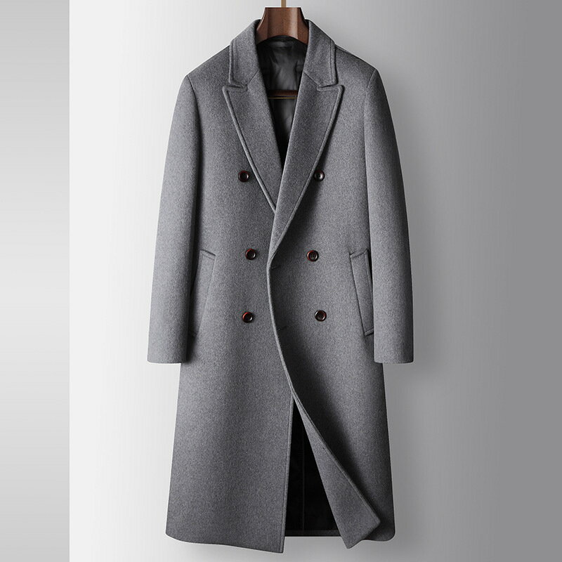 樂天商城 - ロングコート メンズ チェスターコート ダブル ウール カシミヤ混 ロング丈 厚手 冬 アウター 通勤 通学 ビジネス カジュアル 防寒 着痩せ ライトグレー キャメル ダークグレー ブラック M～4XL