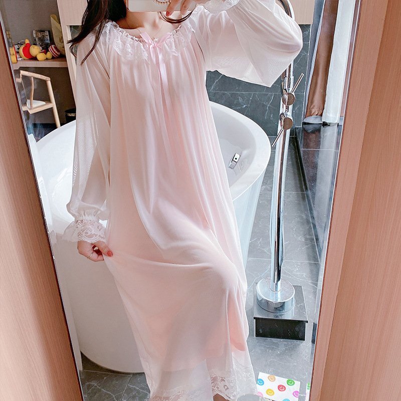 新品 レディース 秋 春 綿 ピンク 宮殿 プリンセス ネグリジェ ルームウエア 滑ら...