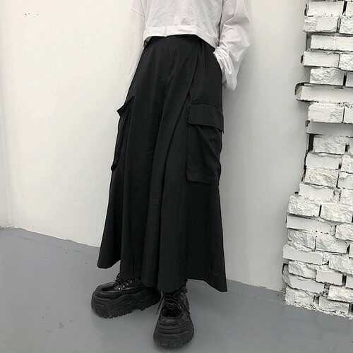 乐天商城 - ワイドパンツ レディース スカーチョ 【黒・フリーサイズ】 大きいサイズ フレア スカート スーパーワイド ハイウエスト bq1043