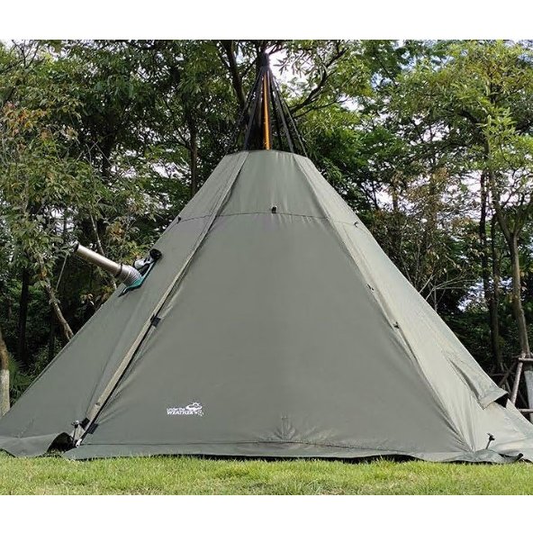 超人気の六角形ピラミッドタワー煙窓テントフィールドサバイバル日除け暖かいテント