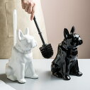 【犬型 トイレブラシホルダー セット】トイレブラシ おしゃれ かわいい フレンチブルドッグ型 セラミック ブラック ホワイト 北欧風 収納付 洗浄 掃除 インテ...