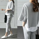 Tシャツ+パンツ 無地 2点セット レディースbq732