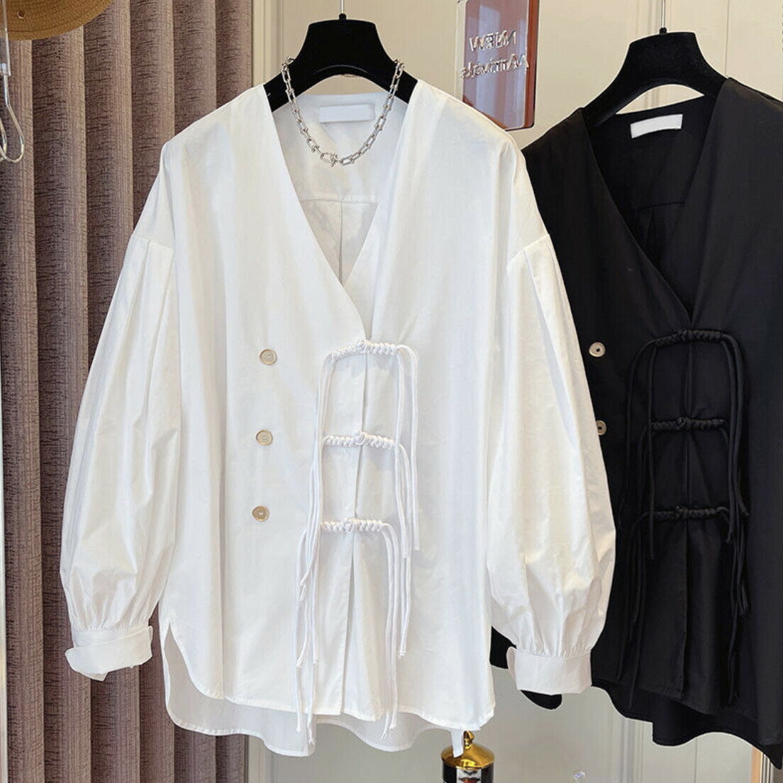 シャツ 無地 長袖 ゆったり Vネック レディースファッション bq779