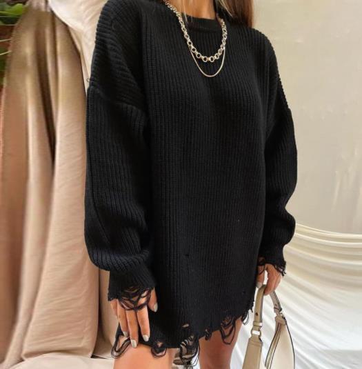 WhiteSweetのレディース　ニット セーター Uネック　無地　チェニック　秋冬　ワンピース bq850｜アングル3