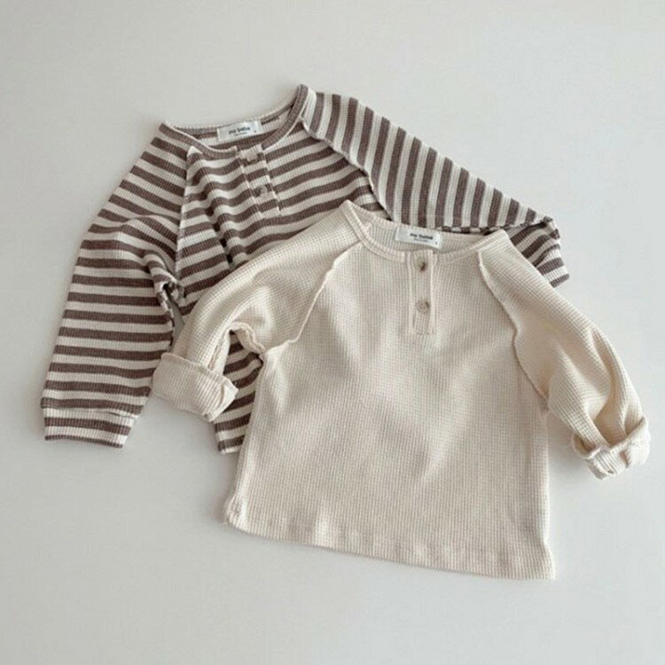 キッズ女の子男の子 ストライプ/無地裏毛/厚手/長袖春秋冬カワイイオシャレ登園通学 カットソー