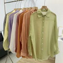 カーディガン レディース ブラウス シースルー 透け感 カーディガン シャツ ゆったり パフスリーブ ドロップショルダー UV対策 紫外線対策 メール便送料無料