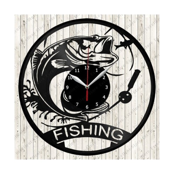 30cm レコード盤 壁掛け時計 海 川 釣り フィッシング 魚 人気 おしゃれ エコ インテリア ディスプレイ シルエット 輸入雑貨