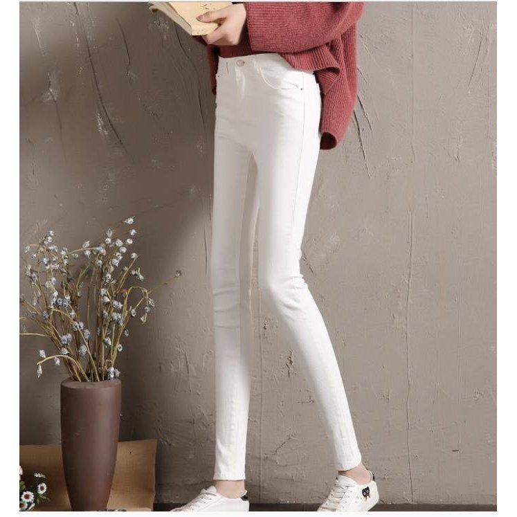 女性のハイウエストジーンズ、外側のズボン、大きいサイズ、薄いお尻、春と秋、小さな足、ズボン、ストレッチパンツ、女性、裏起毛ホワイト