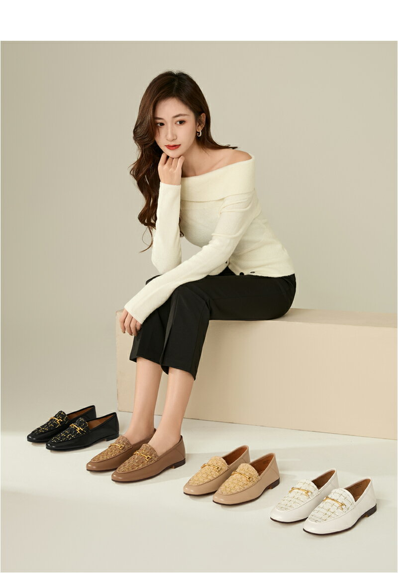 Women'S Shoes - レディース ローファー ブラック ベージュ ブラウン ホワイト 22.5cm 23.0cm 23.5cm 24.0cm 24.5cm 25.0cm 本革 千鳥格子デザイン 通気性 軽量 ビジネス カジュアル フォーマル対応【KACEY DEVLIN】