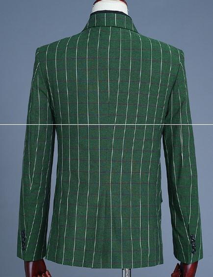 新品 メンズ イギリス風 細身 3点セットアップ チェック柄 紳士 スーツ ビジネススーツ ストライプ グリーン