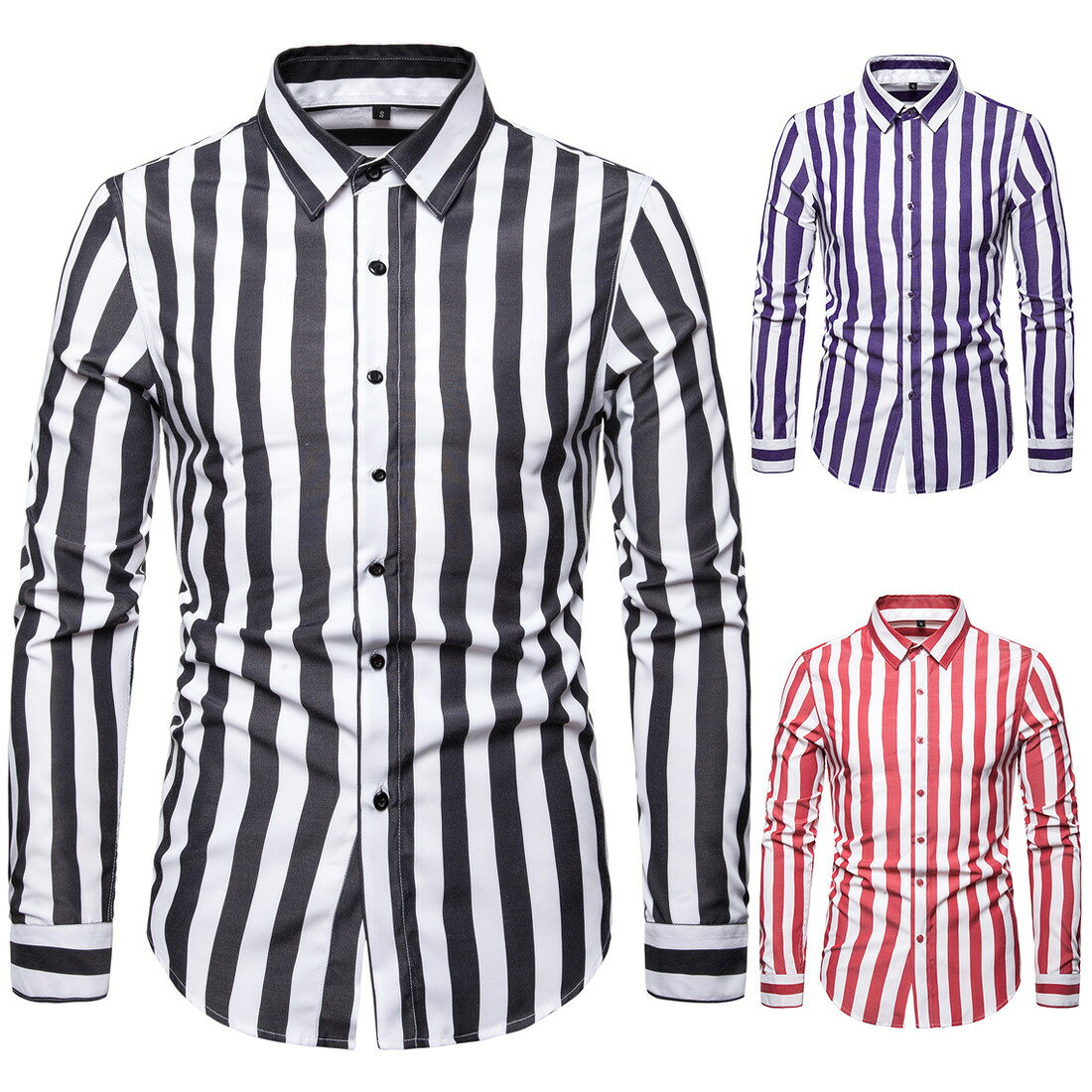 Rakuten - メンズ カジュアルシャツ ストライプ 長袖シャツ 薄手 春夏 シャツ オシャレ おしゃれ ブラック S~2XL